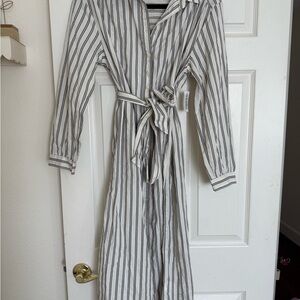 Striped Long Sleeve Belted Dress